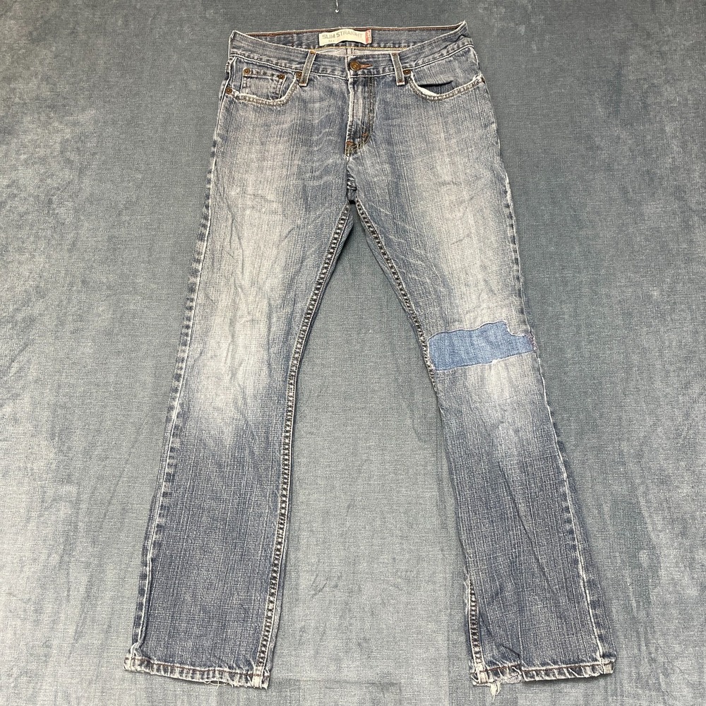 Levi's 514 Jeans Mens 30 Gray Denim Cotton Patch Slim Straight Leg Medium Wash